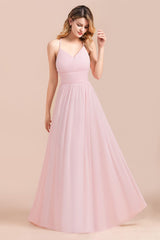 Gorgeous Spaghetti Straps Ruffle Pink Chiffon Bridesmaid Dress Affordable