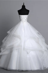 Gorgeous Strapless Tulle Layers Wedding Dress Appliques Beadings Bridal Gowns Online