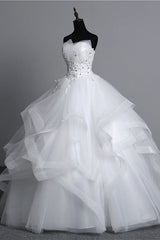 Gorgeous Strapless Tulle Layers Wedding Dress Appliques Beadings Bridal Gowns Online