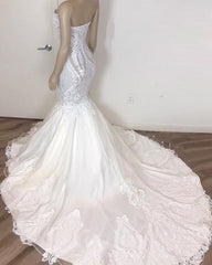 Gorgeous Sweetheart Mermaid Lace Wedding Dresses White Ruffles Bridal Gowns With Appliques On Sale