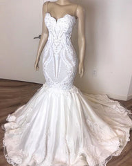 Gorgeous Sweetheart Mermaid Lace Wedding Dresses White Ruffles Bridal Gowns With Appliques On Sale