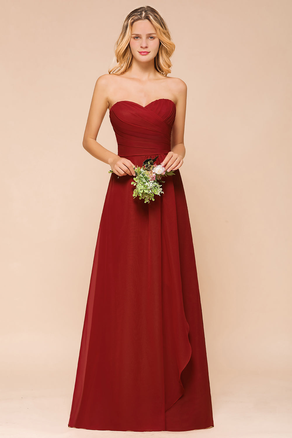 Gorgeous Sweetheart Strapless Rust Bridesmaid Dresses with Ruffle