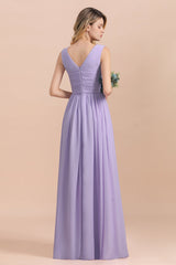 Gorgeous V-Neck Ruffle Lilac Chiffon Affordable Bridesmaid Dress with Ruffle