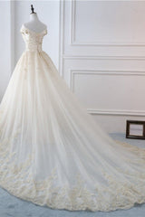 Gorgeous V-Neck Sleeveless Tulle Wedding Dress Champagne Appliques Bridal Gowns Online