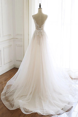 Gorgeous White Tulle Lace Long Wedding Dress Sleeveless Custom Size Bridal Gowns On Sale