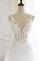 Gorgeous White Tulle Lace Long Wedding Dress Sleeveless Custom Size Bridal Gowns On Sale