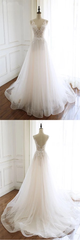 Gorgeous White Tulle Lace Long Wedding Dress Sleeveless Custom Size Bridal Gowns On Sale