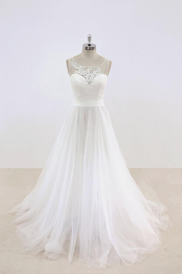 Graceful Illusion Lace Tulle A-line Wedding Dress On Sale