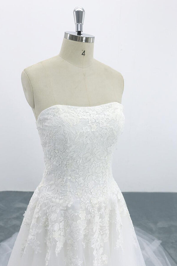 Graceful Strapless Appliques Tulle Wedding Dress On Sale