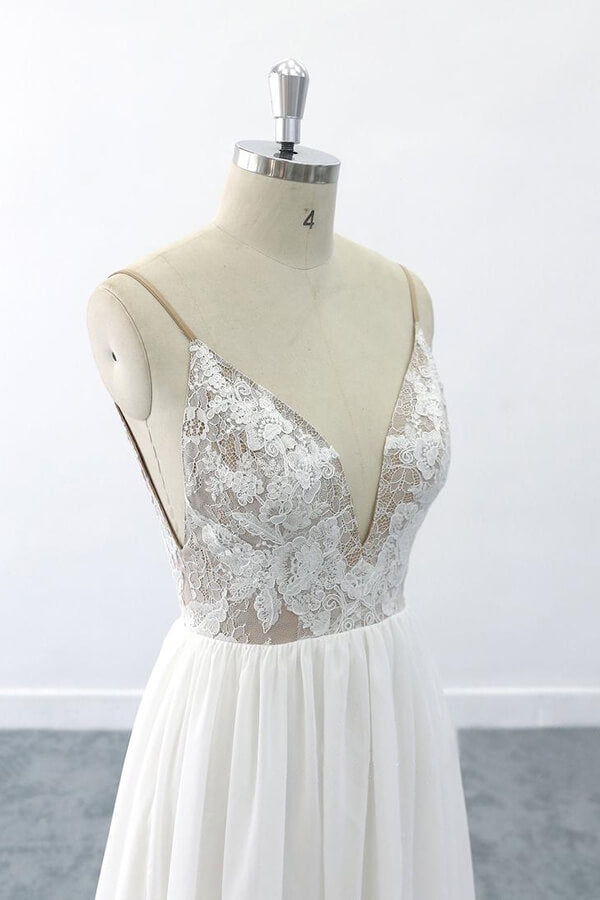 Graceful V-neck Lace Chiffon A-line Wedding Dress On Sale