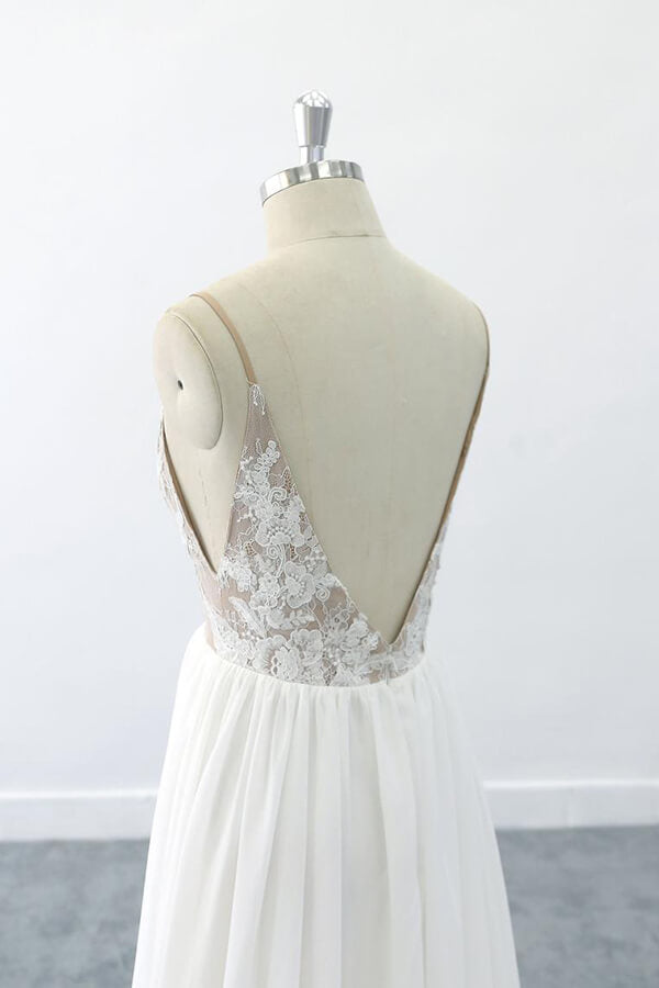 Graceful V-neck Lace Chiffon A-line Wedding Dress On Sale