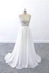 Graceful V-neck Lace Chiffon A-line Wedding Dress On Sale