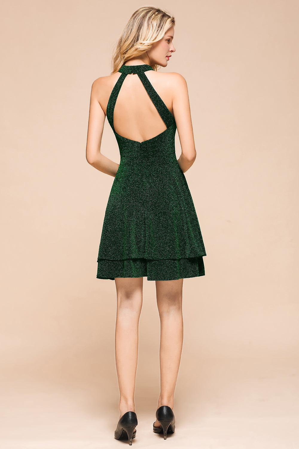 Green Shinning Halter Short Prom Dress Mini Party Gowns