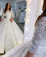 Half Sleeves Applqiues Ball Gown Wedding Dress Online