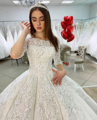 Half Sleeves Applqiues Ball Gown Wedding Dress Online