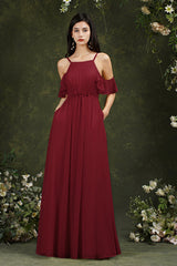 Halter Chiffon Bridesmaid Dress Long WIth Ruffle