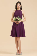 Halter Lace Bridesmaid Dress  Chiffon Sleeveless Short Dress