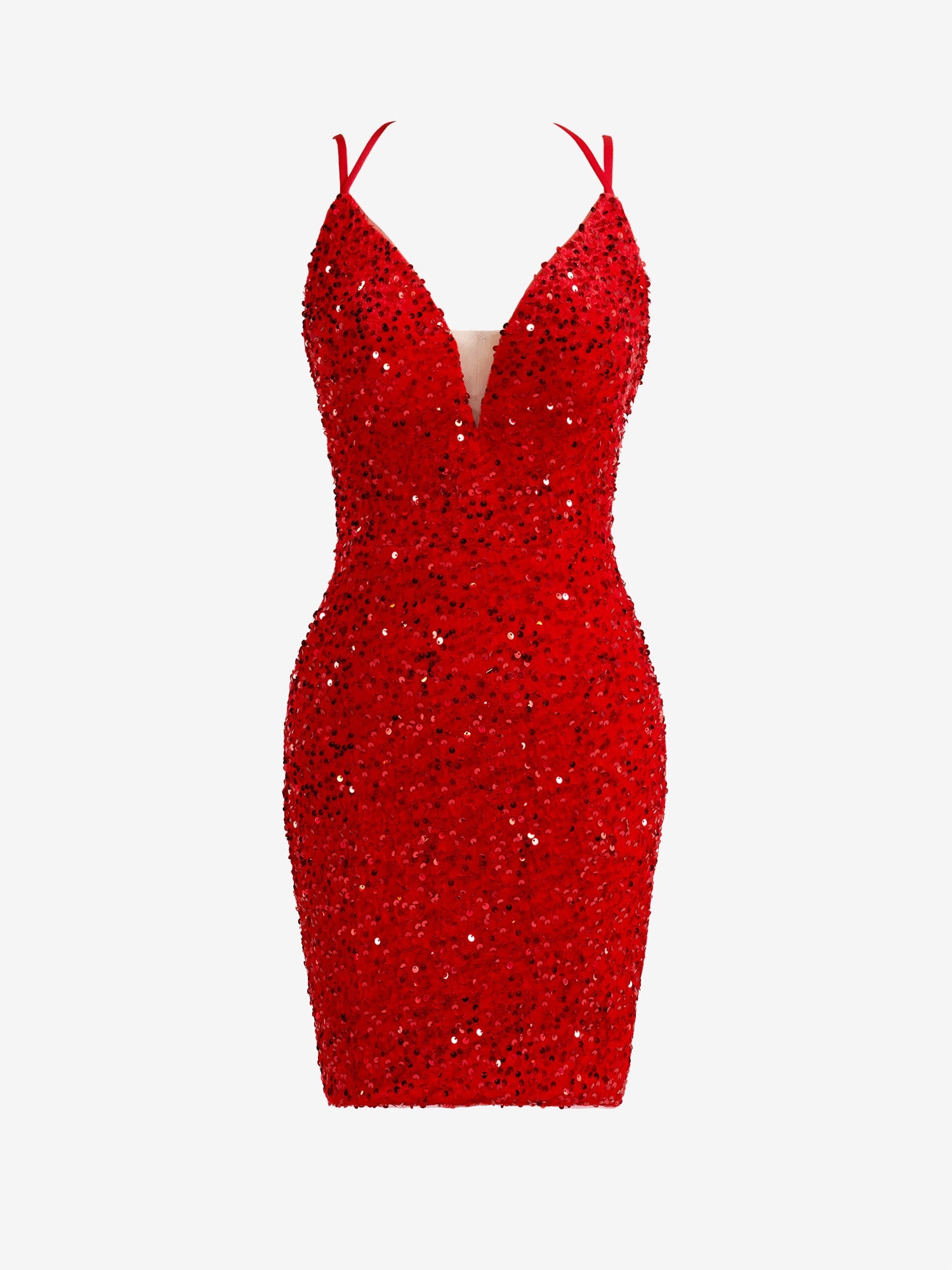 Heidi Red Sheath Sequined Homecoming Dress with Slit