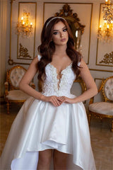 Hi-Lo Wedding Dress Satin With Appliques