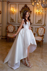 Hi-Lo Wedding Dress Satin With Appliques