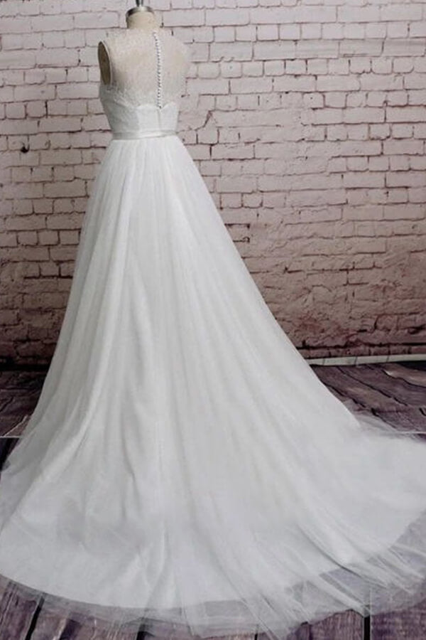 Illusion Lace Tulle Chapel Train Wedding Dress Online