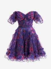 Ivana Purple A-Line Off-Shoulder Floral Print Homecoming Dress