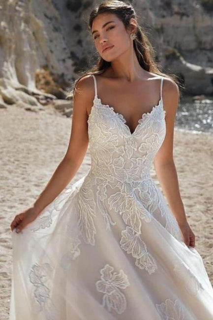 Ivory Spaghetti Straps Floor-Length A-Line Bridal Gown