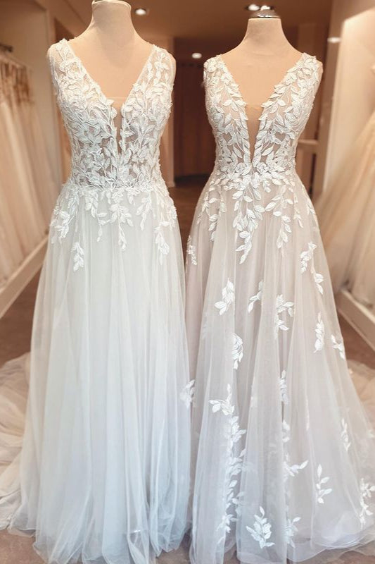 Lace Appliques Wedding Dress Sleeveless Tulle Online