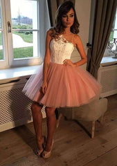 Lace Bateau Tulle Homecoming Dress Ball Gown - Short/Mini