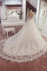 Lace Cap Sleeve Wedding Dress Princess Bridal Gown