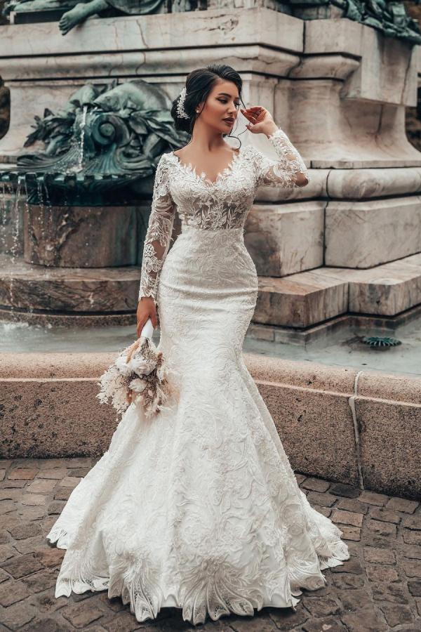 Lace Mermaid Wedding Dress Long Sleeves On Sale