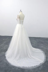 Lace-up V-neck Appliques Tulle A-line Wedding Dress On Sale