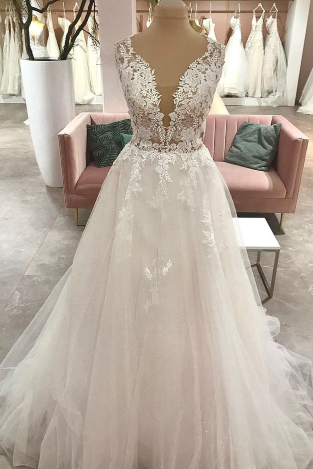 Lace Wedding Dress Tulle Sleeveless Bridal Gowns