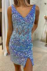 Constance Bodycon Blue Sequined Lace Homecoming Dress