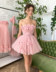 Iris A-Line Short Homecoming Dress with Handmade Floral Details