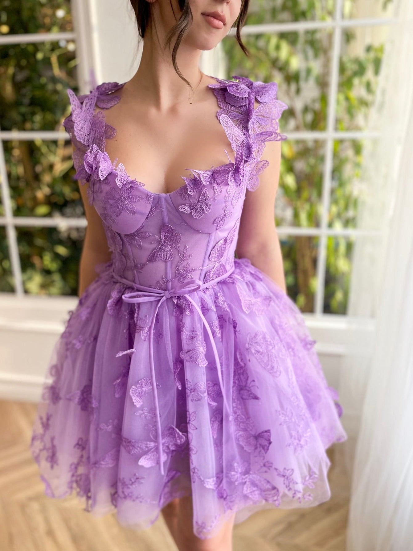 Natalie Tulle A-Line Short Prom-Style Homecoming Dress with 3D Butterflies