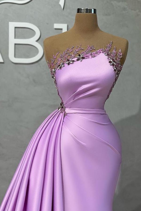 Lilac Long Glitter Sleeveless Evening Dresses With Side Slit