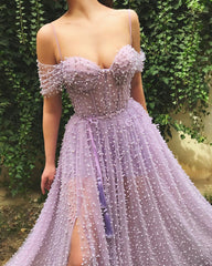 Lilac Off-the-Shoulder Long Prom Dress With Split