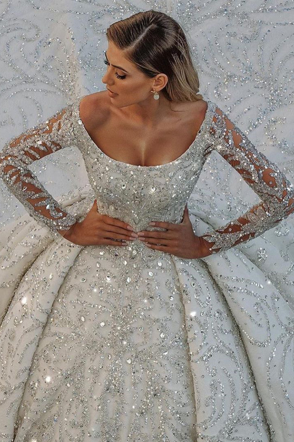 Long Sleeve Ball Gown Wedding Dress With Beads