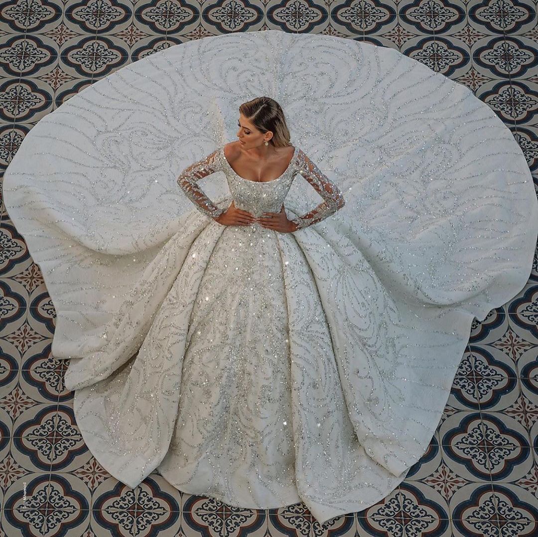 Long Sleeve Ball Gown Wedding Dress With Beads