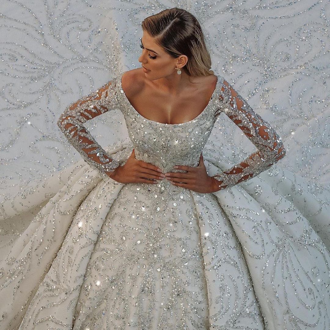 Long Sleeve Ball Gown Wedding Dress With Beads