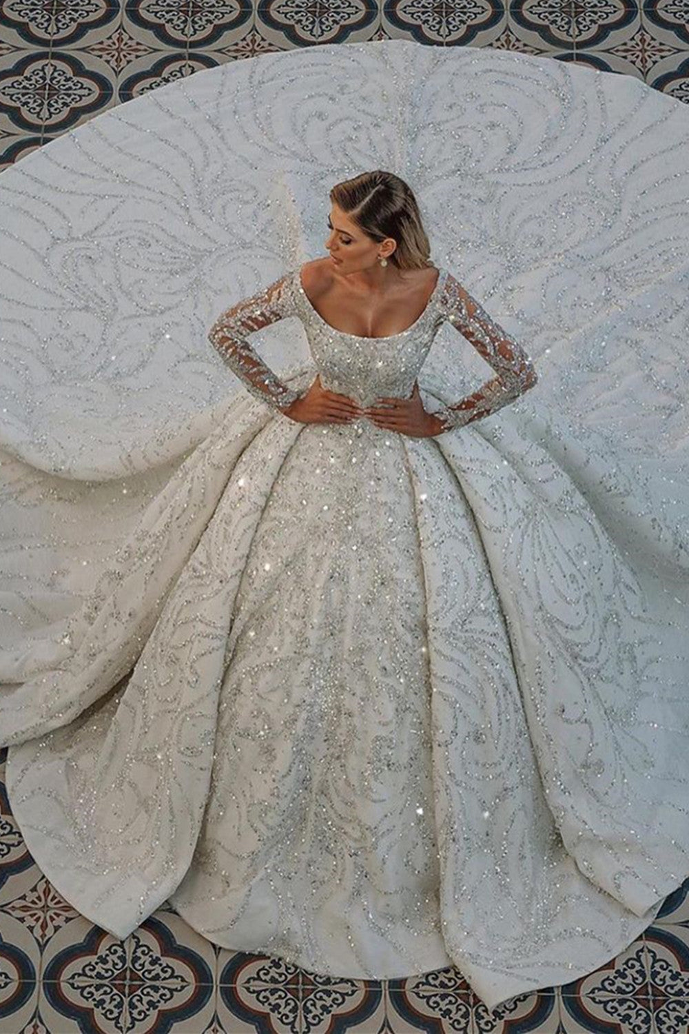 Long Sleeve Ball Gown Wedding Dress With Beads