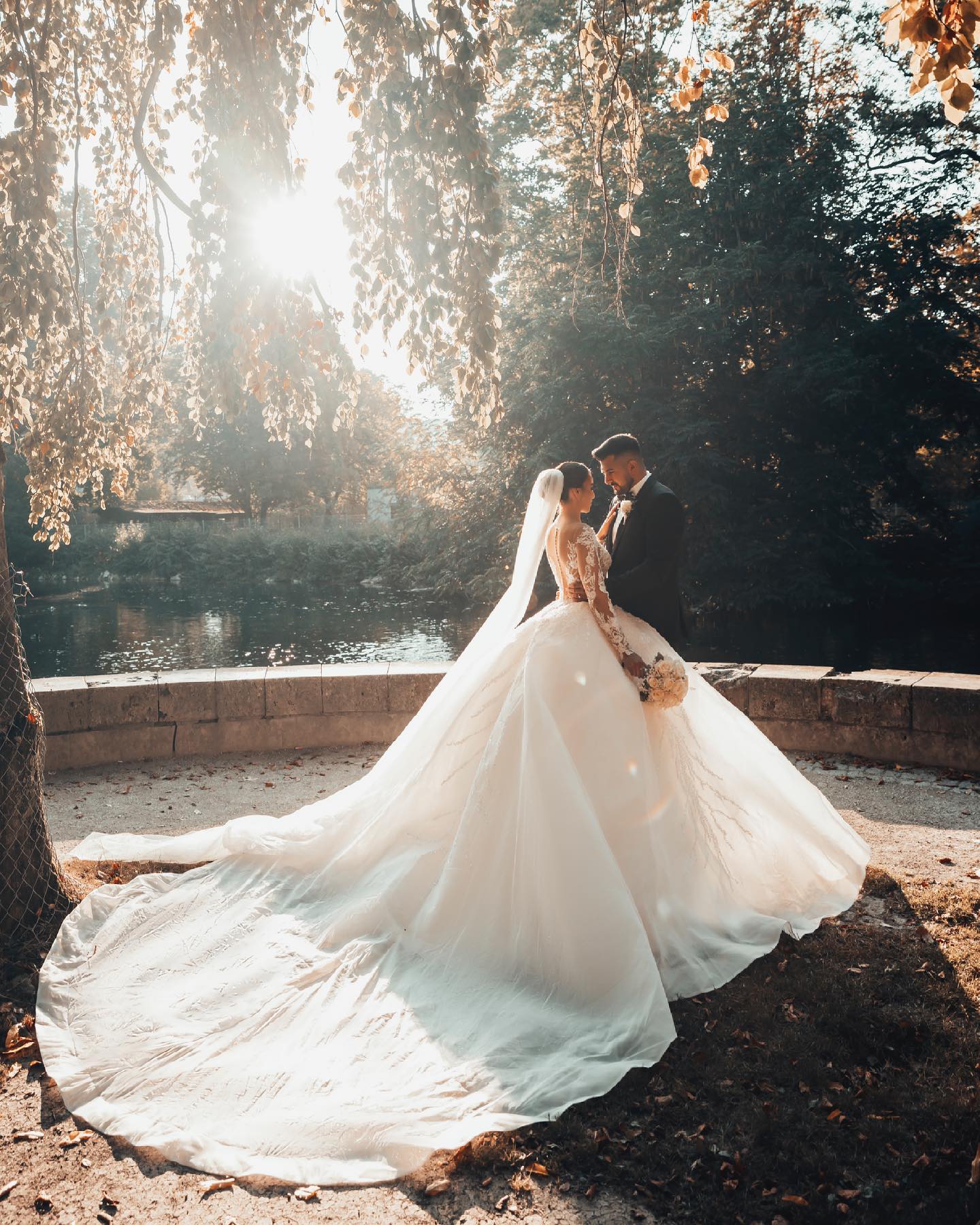 Long Sleeves Ball Gown Wedding Dress V-Neck Tulle With Lace Beads