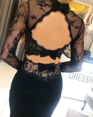 Long Sleeves Black Mermaid Prom Dress Long With Lace