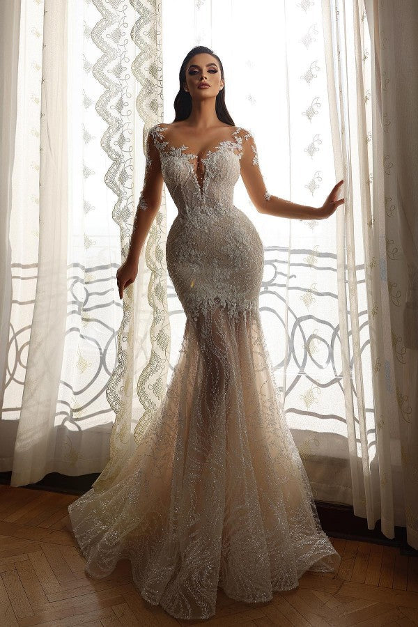 Long Sleeves Bridal Gown Mermaid With Delicate Lace