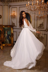 Long Sleeves Chiffon Wedding Dress Long With Split Online