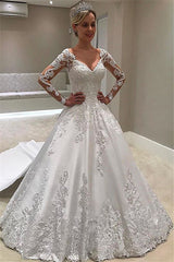 Long Sleeves Lace Appliques Wedding Dress A-Line Bridal Gowns