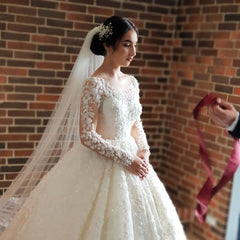 Long Sleeves Lace Ball Gown Wedding Dress Off-the-Shoulder