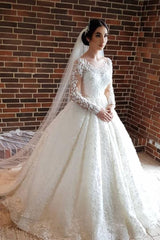 Long Sleeves Lace Ball Gown Wedding Dress Off-the-Shoulder