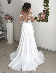 Long Sleeves Lace Beach Wedding Dress With Split Chiffon Bridal Gowns